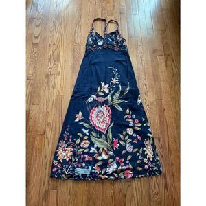 Ritu Kumar Navy Blue Floral Print Maxi Dress Women’s Sz 3 - Medium